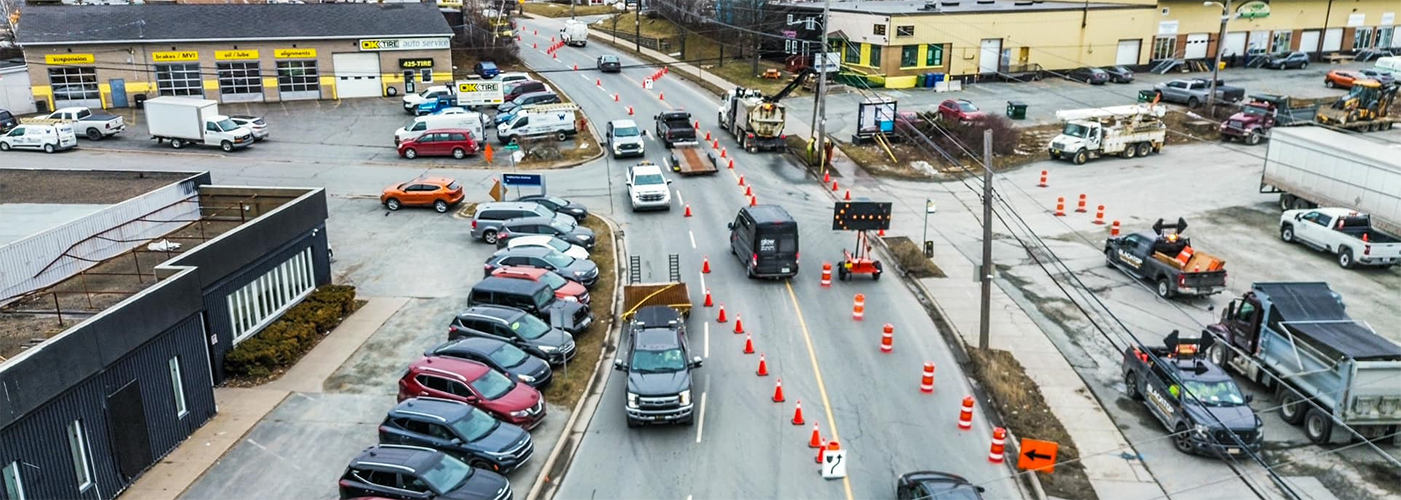Blacktop Traffic Service crew and equipment on a Nova Scotia traffic control project