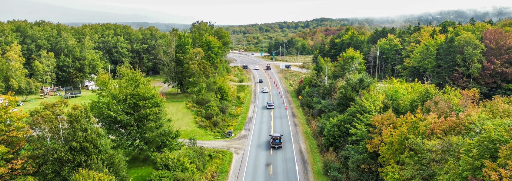 Nova Scotia highway with Blacktop Traffic Service traffic control setup